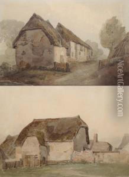 Thatched Barn With Other Buildings Nearby Oil Painting - Henry Bryan Ziegler
