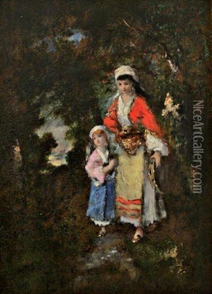 Tziganes En Foret De Fontainebleau Oil Painting - Narcisse-Virgile D Az De La Pena