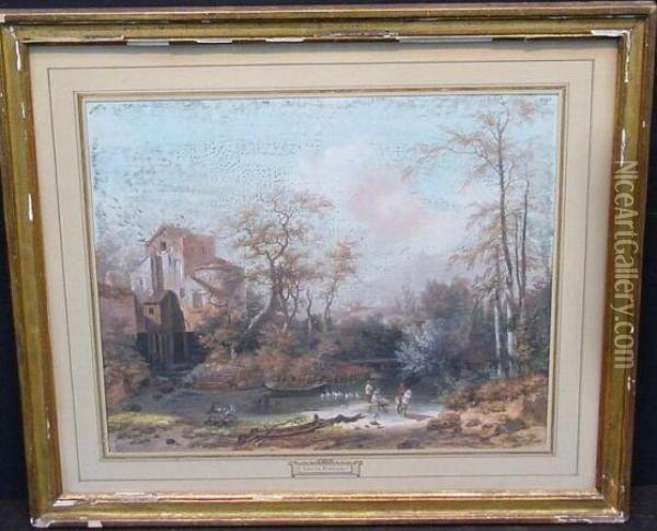 Landscape With Mill Oil Painting - Louis-Gabriel Moreau the Elder