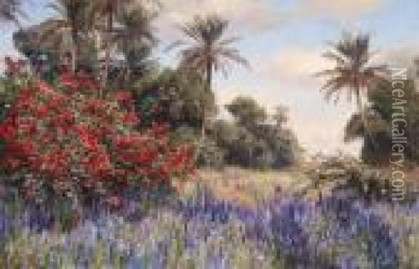 Southern Landscape With Lavender Oil Painting - Georg Macco
