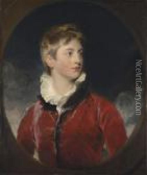 Portrait Of Frederick William 
Stewart, 4th Marquess Of Londonderry,k.p., M.p. (1805-1872), When A Boy,
 Half-length, In A Red Coat, Ina Feigned Oval Oil Painting - Sir Thomas Lawrence