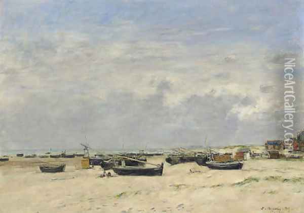 Berck, barques echouees sur la plage Oil Painting - Eugene Boudin