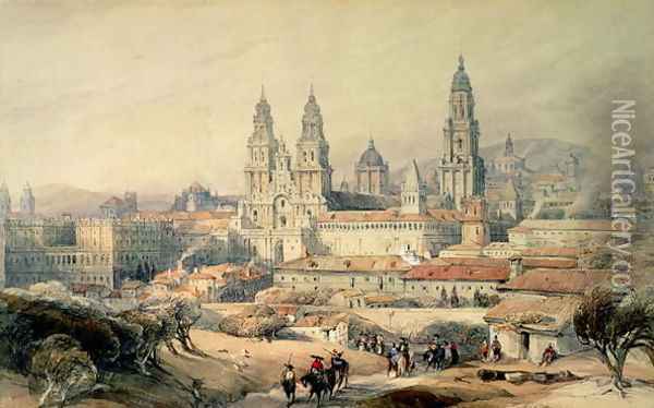Santiago- the Cathedral from the south-west, 1837 Oil Painting - David Roberts