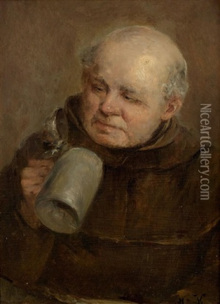 Trinkender Monch Oil Painting - Hugo Kotschenreiter