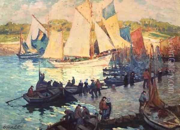 The Departure of the Tuna Fishers from Concarneau Oil Painting - Jules Alfred Herve-Mathe