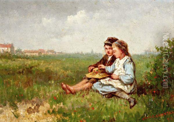 Kinderen In Zomerse Bloemenweide Oil Painting - Louis Chantal