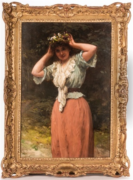 Woman With Floral Wreath Oil Painting - William Oliver the Younger