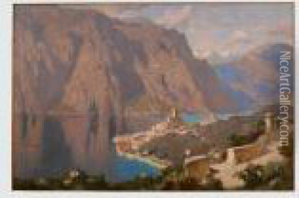 Veduta Dimalcesine Sul Lago Di Garda Oil Painting - Erich Kips