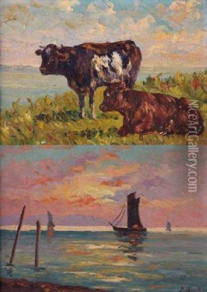 Vaches Au Paturage / Voiliers Oil Painting - Andreev