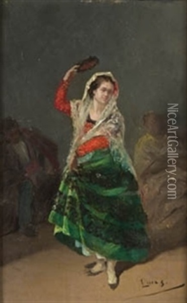 Bailaora Oil Painting - Eugenio Lucas Villamil