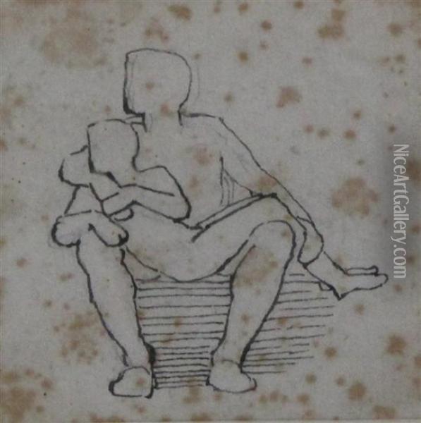 A Man With A Boy On His Lap Oil Painting - John Flaxman