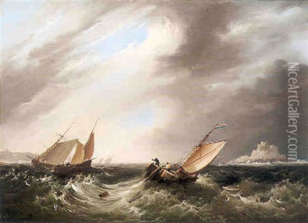 Fishing Boats Off St. Michael's Mount Oil Painting - Frederick Calvert