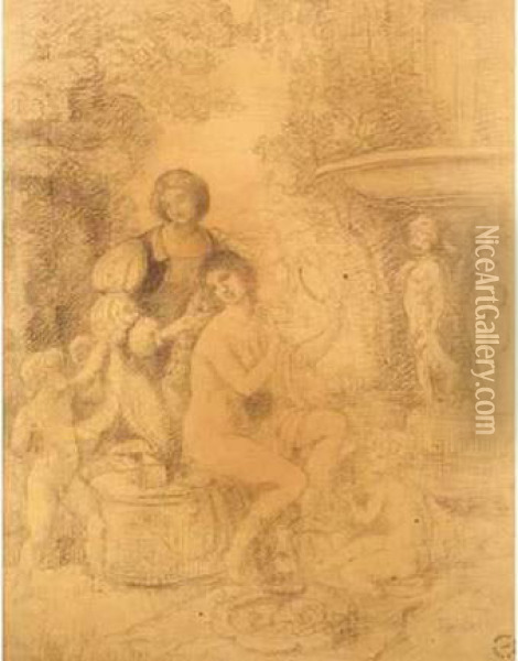 [scene Troubadour, Baigneuse A La Fontaine] Oil Painting - Armand Point