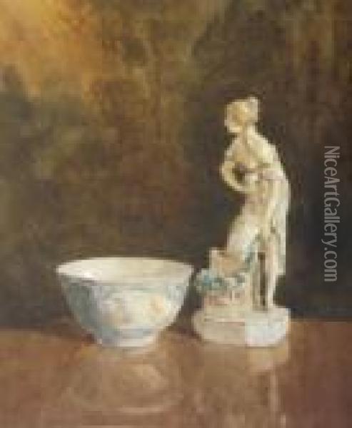 Still Life With Porcelain Figure And Bowl Oil Painting - Richard Caulfield Orpen