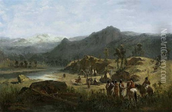 Pike's Peak, Platt River Oil Painting - Ernest Etienne Narjot