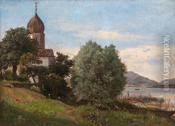 Viewfrom The Alps. Oil Painting - Hjalmar (Magnus) Munsterhjelm