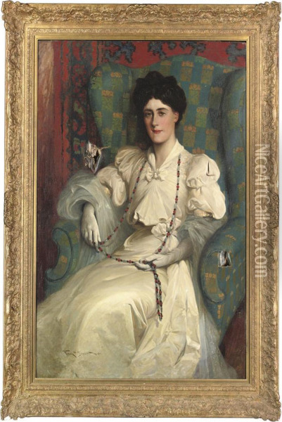 Portrait Of A Lady Seated, Three-quarter-length Oil Painting - Frank Harold Hayward