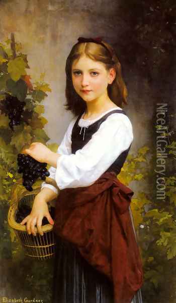 A Young Girl Holding A Basket Of Grapes Oil Painting - Elizabeth Jane Gardner Bouguereau