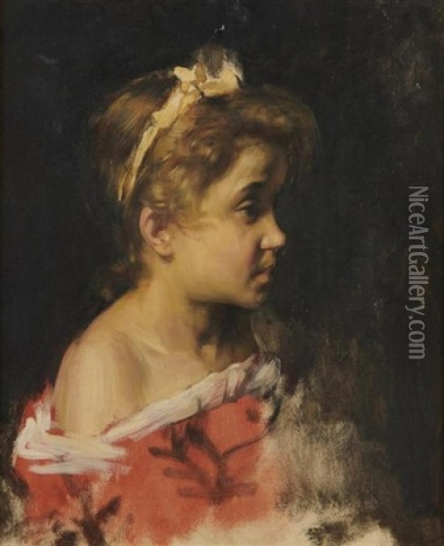 Portrait De Fillette De Profil Oil Painting - Joseph Bail