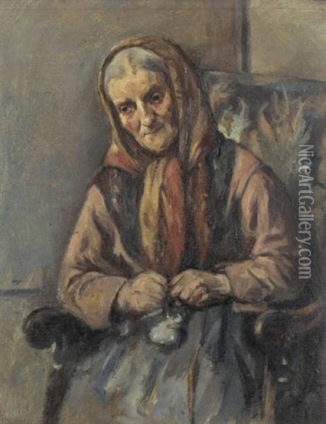 Portrat Einer Alten Frau Mit Kopftuch Oil Painting - Louis Rheiner