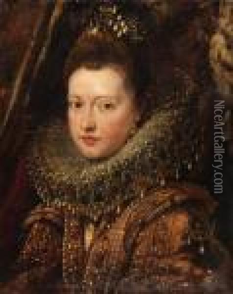 Portrait Of Princess Margherita Gonzaga, Bust-length - A Fragment(see Below) Oil Painting - Peter Paul Rubens