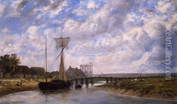 Le Pont De La Touques Pres De Trouville Oil Painting - Paul Huet