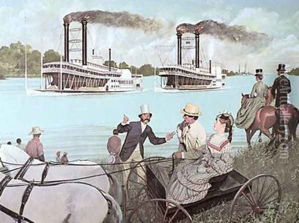 The Great Mississippi Steamboat Race 1870 Oil Painting - H.C. McBarron