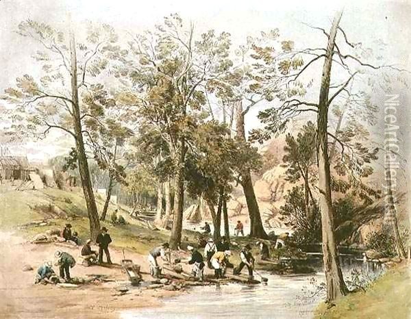 Gold washing, Fitzroy Bar, Ophir diggings Oil Painting - George French Angas