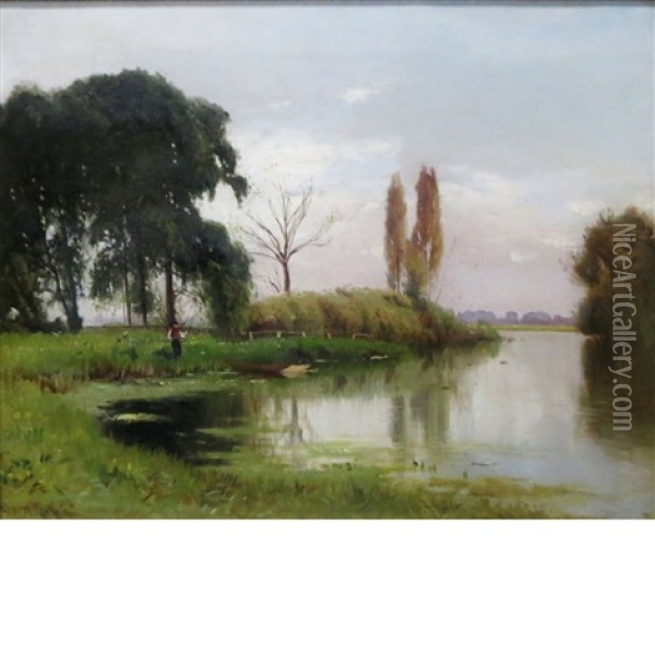A River Landscape Oil Painting - Ernest Parton