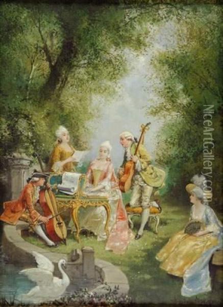  Concert Dans Un Parc  Oil Painting - Theodore Levigne