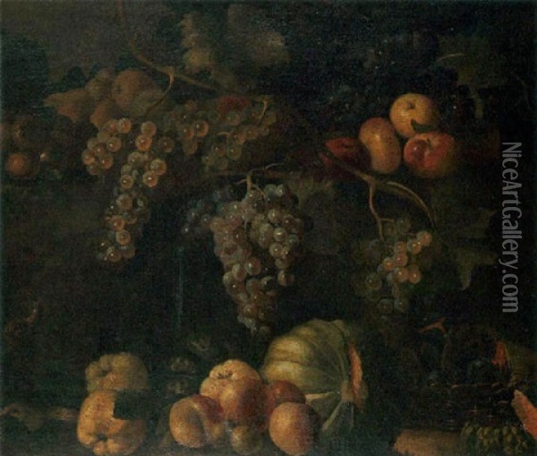 Nature Morte Aux Raisins, Aux Peches Et Aux Melons Oil Painting - Marco Antonio Rizzi