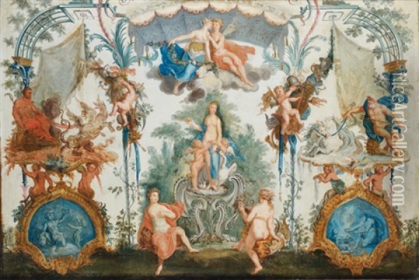 Ornements A Decors D'arabesques Et De Pampres Oil Painting - Claude Audran III