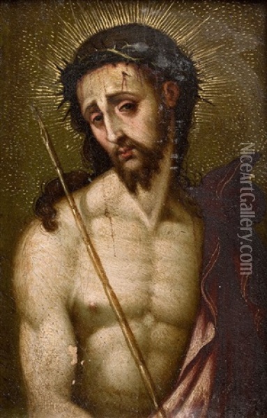 Le Christ Au Roseau, Rehauts D'or Oil Painting - Luis de Morales