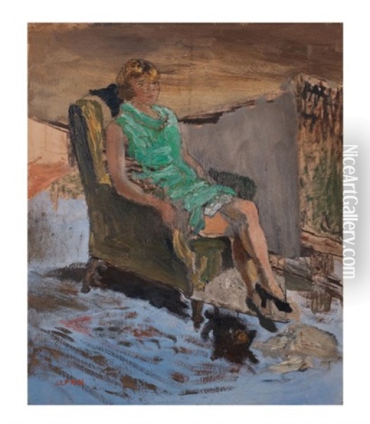 Femme A La Robe Verte Oil Painting - Marcel Francois Leprin