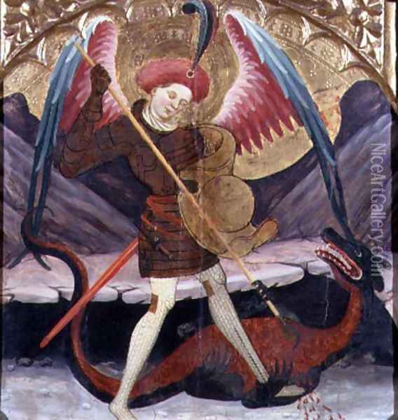 St Michael Vanquishing Evil, c.1480 Oil Painting - Catalan Master
