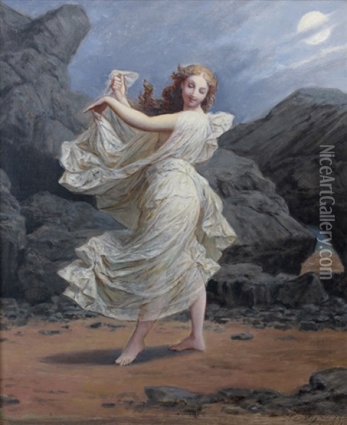 Danseuse Au Clair De Lune (sketch) Oil Painting - Henri Pierre Picou