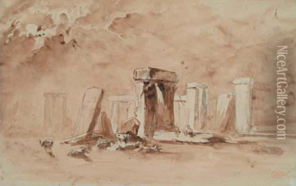 Les Pierres Druidiques, Stonehenge Oil Painting - Paul Huet