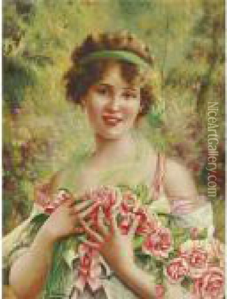 The Fairest Rose Of All Oil Painting - Emile Vernon