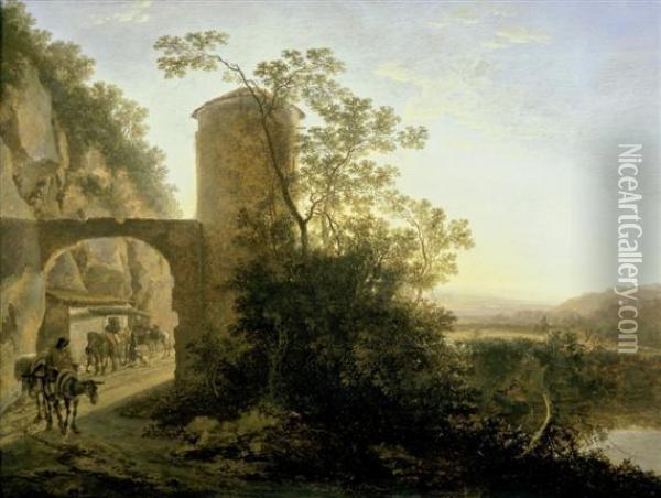 Italianate Landscape With A Tower Oil Painting - Jan Both