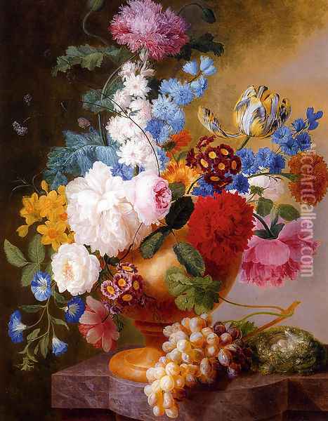 Still Life Of Tulips, Roses, Peonies, Narcissus, And Other Flowers In A Urn Oil Painting - Pieter Faes