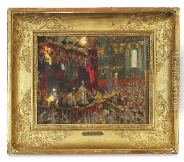 Tsar Nicholas Ii Of Russia's Coronation In The Uspenski Cathedral In Moscow May 26 1896 Oil Painting - Laurits Regner Tuxen