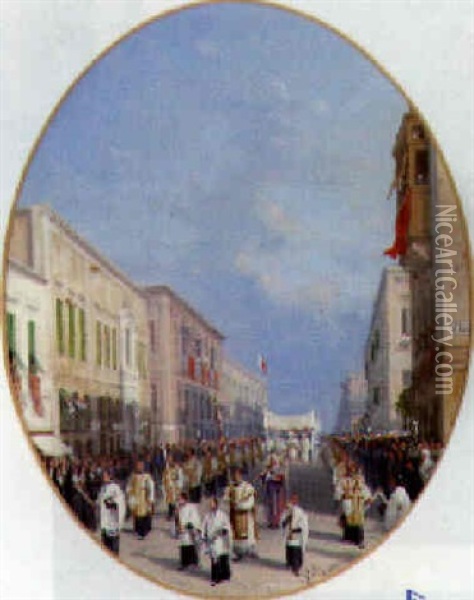 A Religious Procession Oil Painting - Girolamo Gianni
