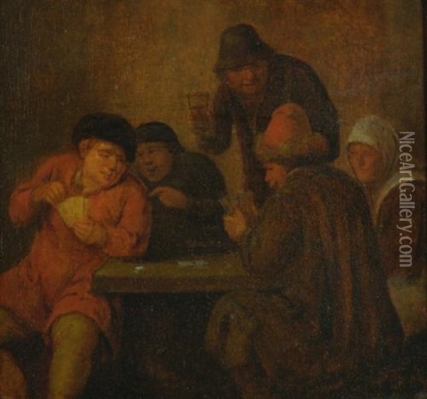 Card Players In An Interior Oil Painting - Adriaen Jansz van Ostade