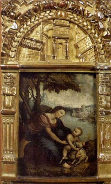 Vierge A L'enfant Devant Un Paysage Oil Painting - Leonardo Da Vinci