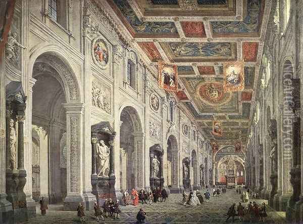 Interior of the San Giovanni in Laterano in Rome Oil Painting - Giovanni Paolo Pannini