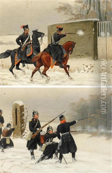 Drei Gemalde: Winterszenen Aus Dem Deutsch-franzossichen Krieg (3 Works) Oil Painting - Christian Sell