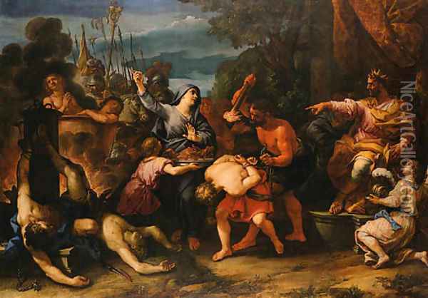 The Martyrdom of the Jewish Chief Scribe, Eleazar, and the Seven Brothers and their Mother Oil Painting - Giovanni Battista Lenardi