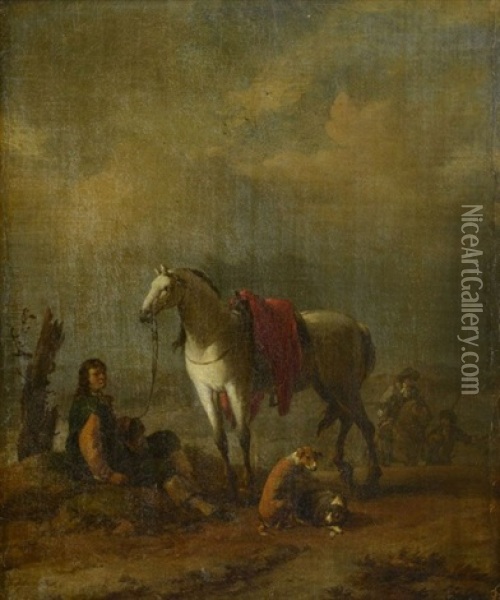 Le Repos Du Chasseur Pres De Ses Chiens Oil Painting - Johannes Lingelbach