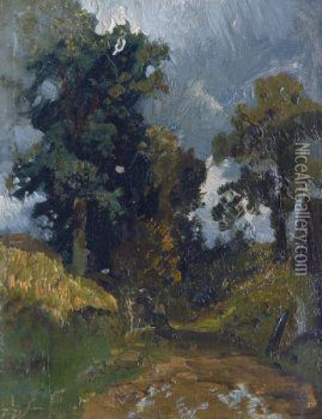 Gewitterstimmung Uber Den Baumen Oil Painting - Joseph Wenglein