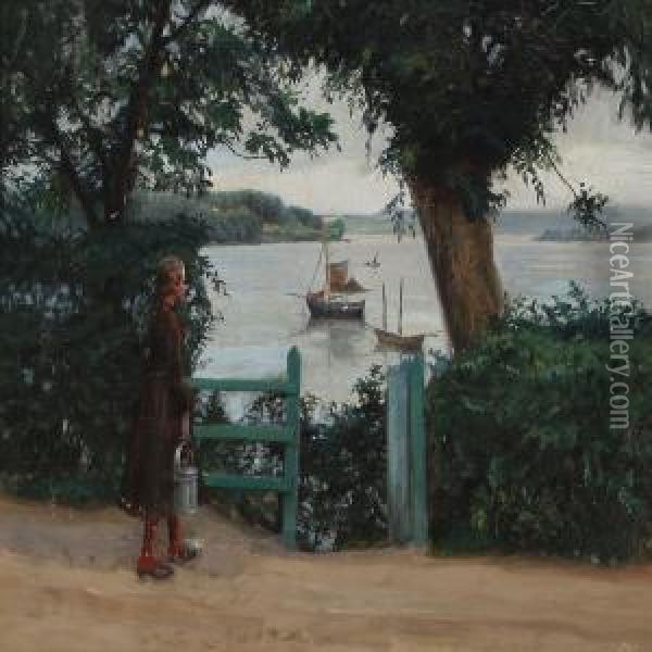 Scenery From Svendborg, In The Front A Girl Oil Painting - Tom Petersen